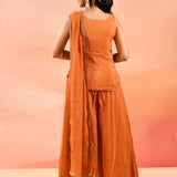 Sunset Orange Floral Jaal Embroider Straight Cut Set