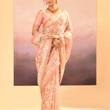 Muted Pink Tissue Embroidered Saree