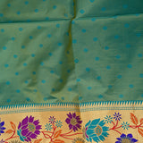 Green Banarasi Silk Saree With Paithani Floral Weave Pallu & Gold Zari Border