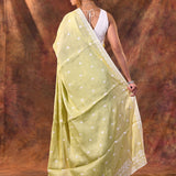 Pastel Lime Green Floral Silk Blend Saree