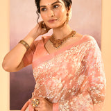 Muted Pink Tissue Embroidered Saree
