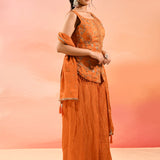 Sunset Orange Floral Jaal Embroider Straight Cut Set