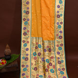 Orange And Beige Paithani Woven Pure Silk Saree With Multicolour Floral Vine Border And Pallu