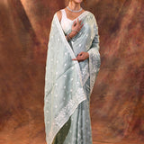 Grey Floral Silk Blend Saree