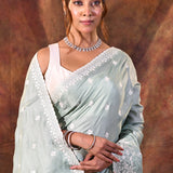 Grey Floral Silk Blend Saree