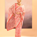 Soft Pink Tissue Embroidered Saree