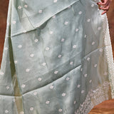 Grey Floral Silk Blend Saree
