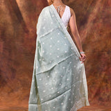 Grey Floral Silk Blend Saree