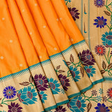 Orange And Beige Paithani Woven Pure Silk Saree With Multicolour Floral Vine Border And Pallu
