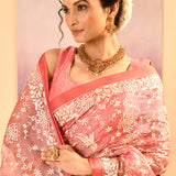 Soft Pink Tissue Embroidered Saree