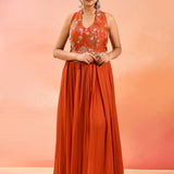 Burnt Sienna Embroidered Anarkali Set