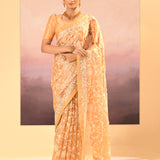 Golden Beige Tissue Embroidered Saree