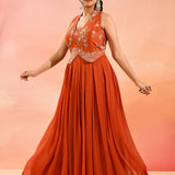 Burnt Sienna Embroidered Anarkali Set