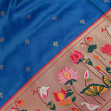 Royal Blue Paithani Silk Saree With Lotus, Bird & Floral Weave Pallu & Gold Zari Border