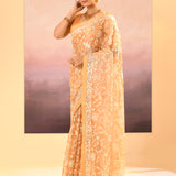 Golden Beige Tissue Embroidered Saree