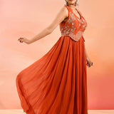 Burnt Sienna Embroidered Anarkali Set