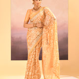 Golden Beige Tissue Embroidered Saree