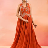 Burnt Sienna Embroidered Anarkali Set