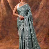 Pine Green Floral Silk Blend Saree