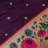 Deep Purple Gold Zari Butti Paithani Saree With Multi-Color Floral Border
