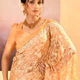 Golden Beige Tissue Embroidered Saree