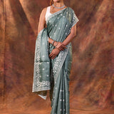 Pine Green Floral Silk Blend Saree