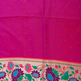 Bright Blue Gold Zari Butti Paithani Saree With Multi-Color Lotus Border