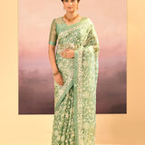 Soft Basil Green Tissue Embroidered Saree