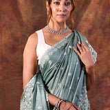 Pine Green Floral Silk Blend Saree