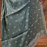 Pine Green Floral Silk Blend Saree