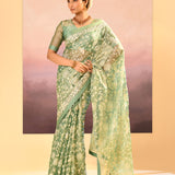 Soft Basil Green Tissue Embroidered Saree