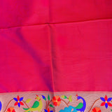 Pink Silver Zari Peacock Butti Paithani Silk Saree With Multicolour Peacock Floral Pallu