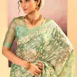 Soft Basil Green Tissue Embroidered Saree