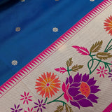 Royal Blue Paithani Silk Saree With Multicolour Lotus Floral Weave Pallu