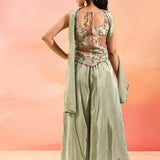 Beige Multi Colour Floral Peplum Embroidery Set