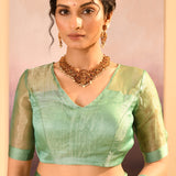 Soft Basil Green Tissue Embroidered Saree