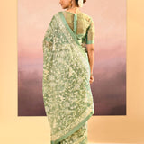 Soft Basil Green Tissue Embroidered Saree