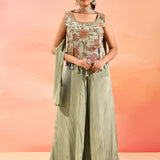 Beige Multi Colour Floral Peplum Embroidery Set