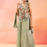 Beige Multi Colour Floral Peplum Embroidery Set