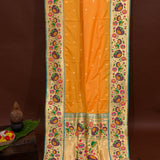 Vibrant Yellow Gold Zari Butti Saree With Multi-Color Floral Woven Border