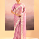 Pastel Soft Pink Tissue Embroidered Saree