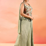 Beige Multi Colour Floral Peplum Embroidery Set