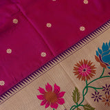 Magenta And Gold Paithani Woven Pure Silk Saree With Multicolour Floral Vine Border And Pallu