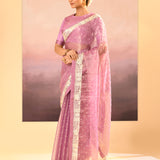 Pastel Soft Pink Tissue Embroidered Saree