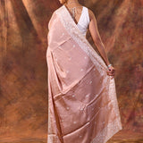 Pastel Brown Floral Embroidered Silk Blend Saree