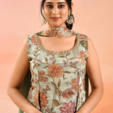 Beige Multi Colour Floral Peplum Embroidery Set