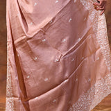 Pastel Brown Floral Embroidered Silk Blend Saree