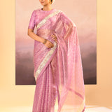 Pastel Soft Pink Tissue Embroidered Saree