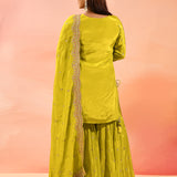 Lime Green Tissue Straight Cut Palazzo Set