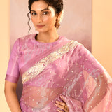 Pastel Soft Pink Tissue Embroidered Saree